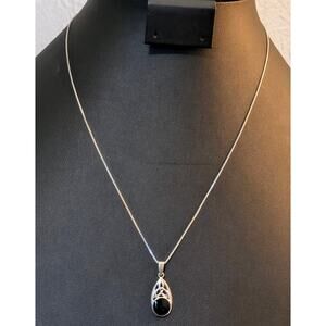 925 Sterling Silver Black Onyx Celtic Cross Teardrop Pendant 18" Necklace